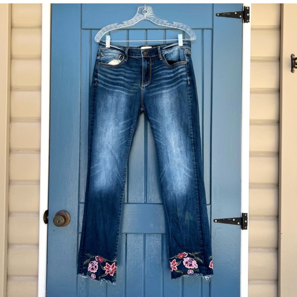 Driftwood Colette Jeans with Floral Embroidery at Cuff  bohemian Women Size 30